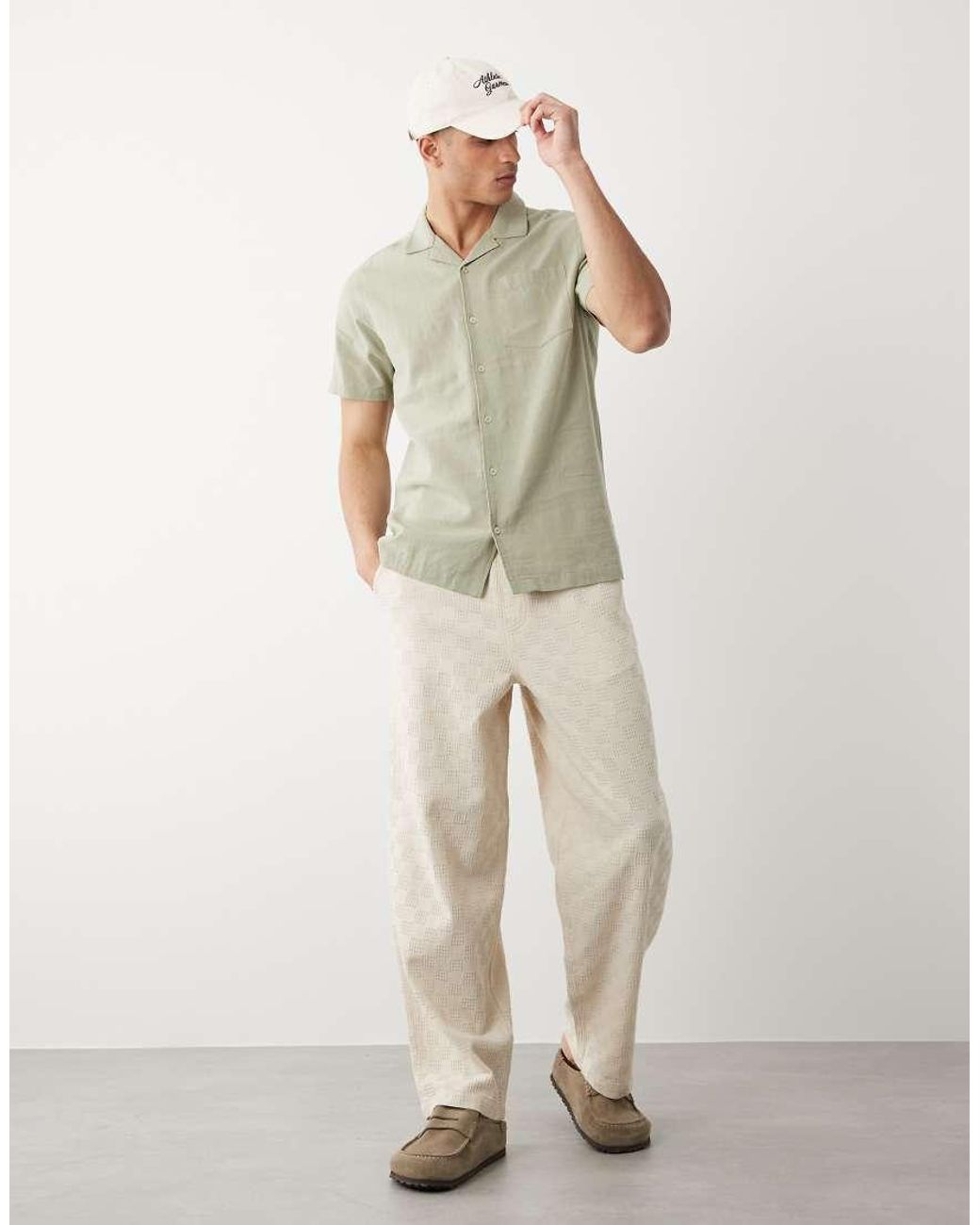 Threadbare Green Short Sleeve Linen Mix Shirt for men