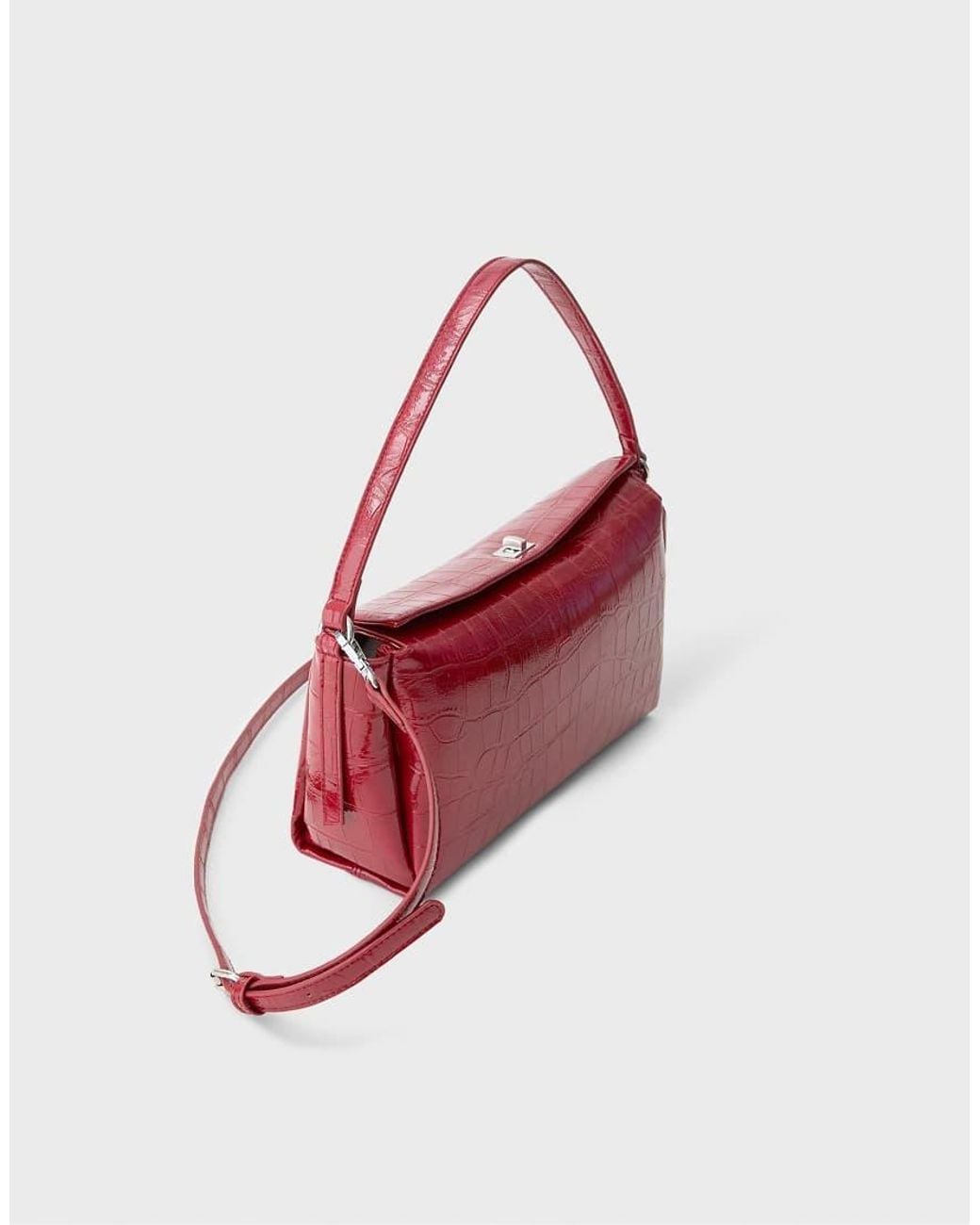 Stradivarius Red Mock Croc Shoulder Bag