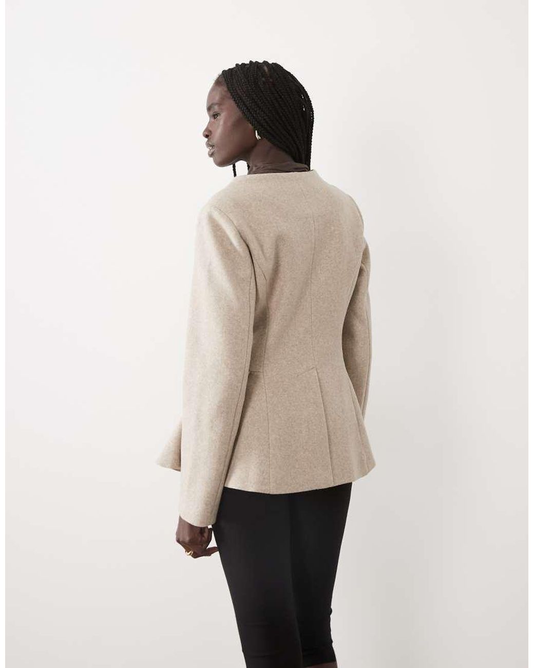 Vila Natural Waist Detail Collarless Fitted Jacket