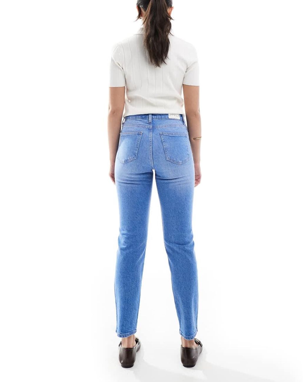 ONLY Blue Emily High Waisted Straight Leg Jeans With Slight Distressing