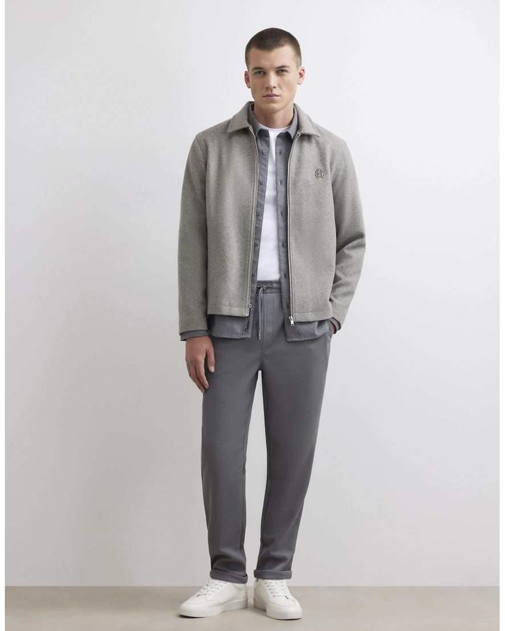 River Island Gray Slim Fit Turn Up Hem Joggers for men