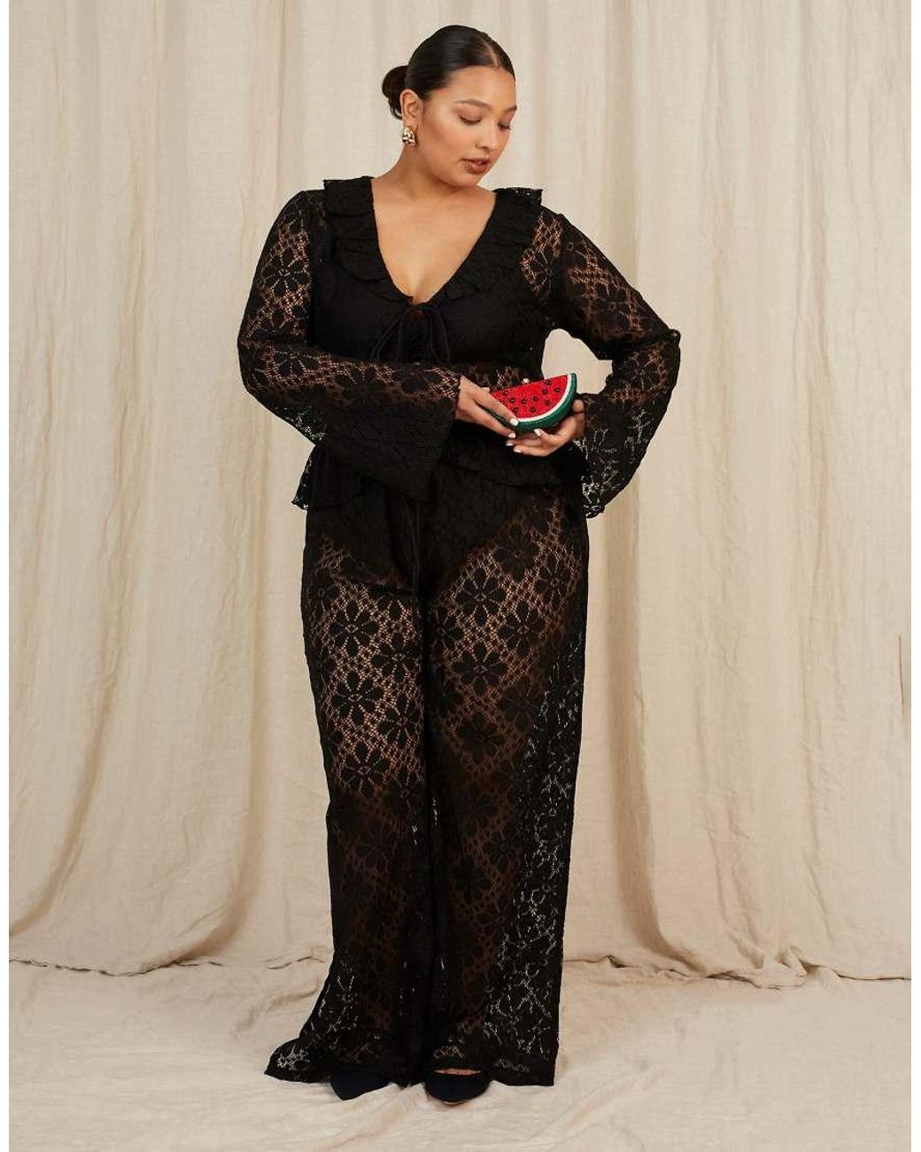 Going Somewhere Black Floral Crochet Trousers