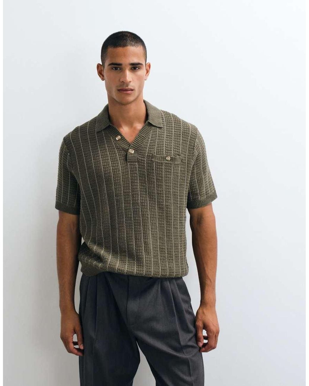 Abercrombie & Fitch Green Knitted Button-up Polo Shirt for men