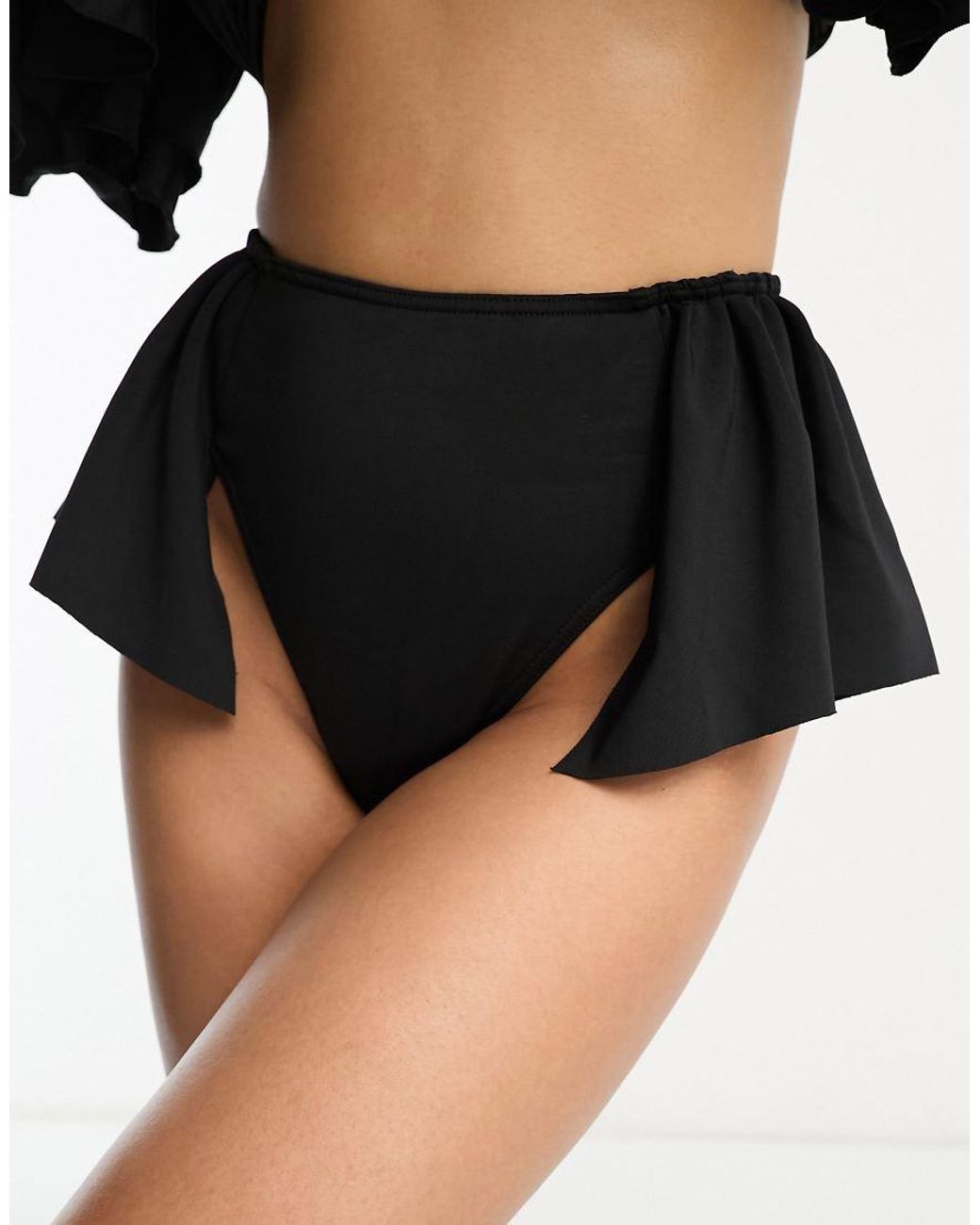 ASOS Black Frill Hem High Leg Bikini Bottom