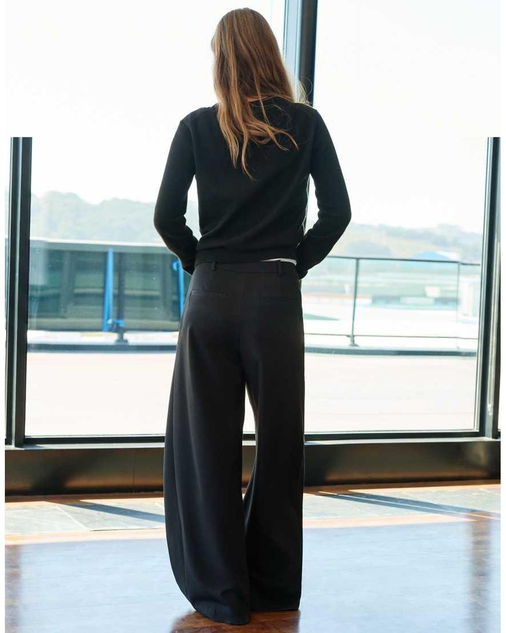 Pull&Bear Nette Broek Met Overslagtaille in het Black