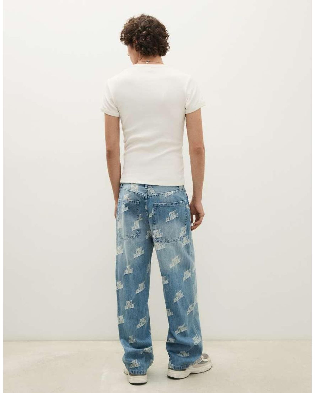 Bershka Blue Jacquard Trousers for men