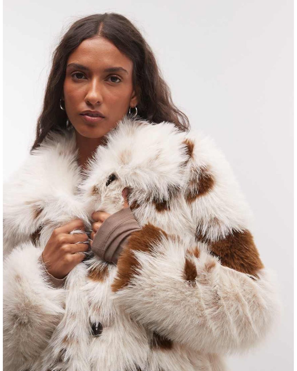 Reclaimed Vintage Natural Mid Length Faux Fur Coat
