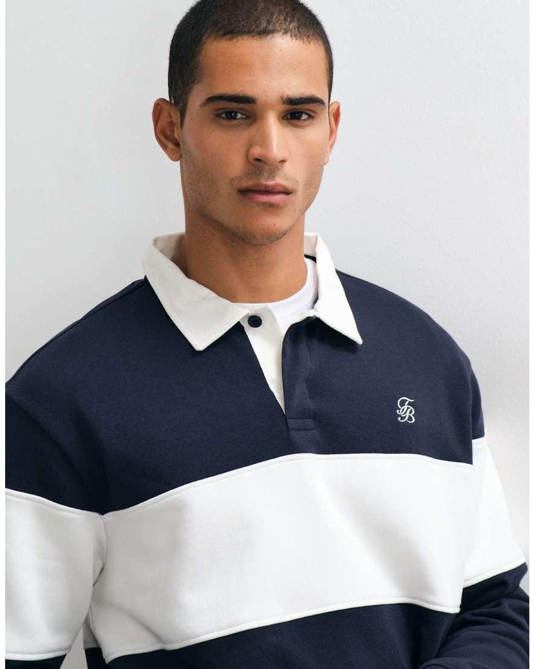 Threadbare Blue Relaxed Fit Cotton Rich Rugby Polo for men