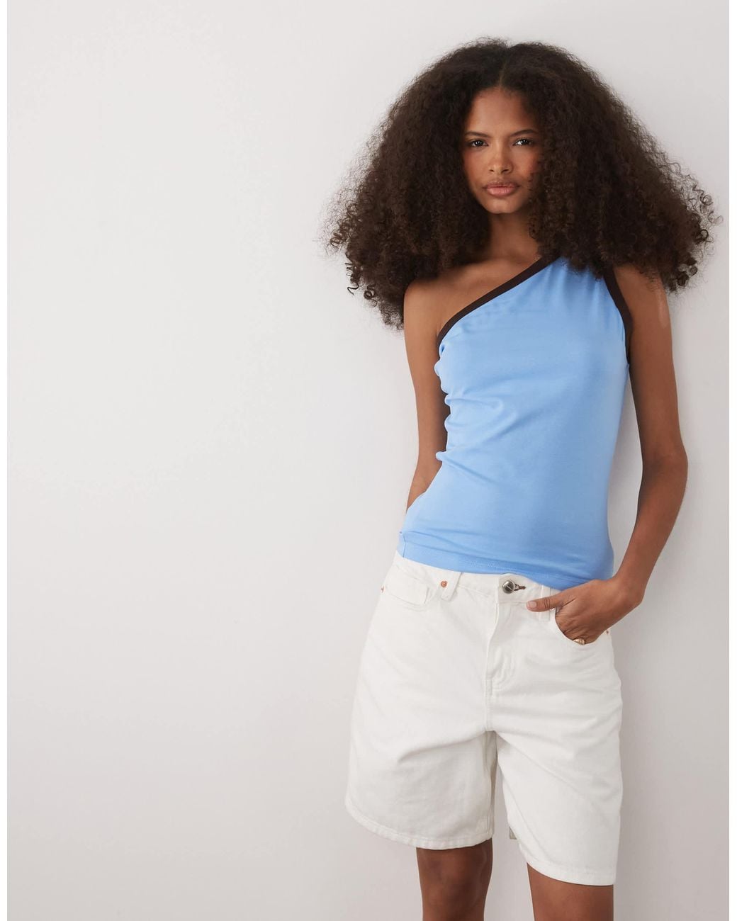 ASOS Blue One-shoulder Ringer Top