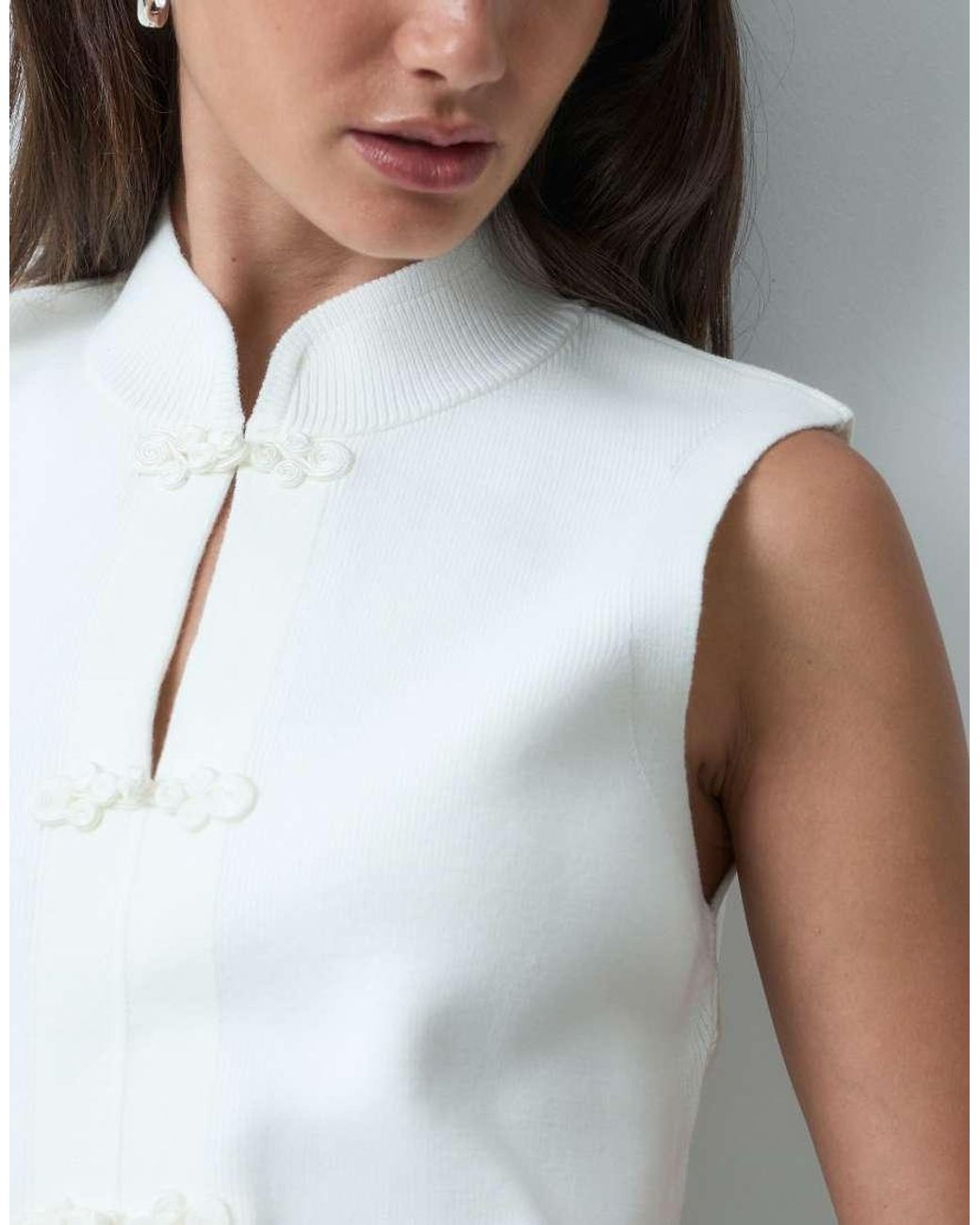 ASOS White Mandarin Collar Knit Sleeveless Top