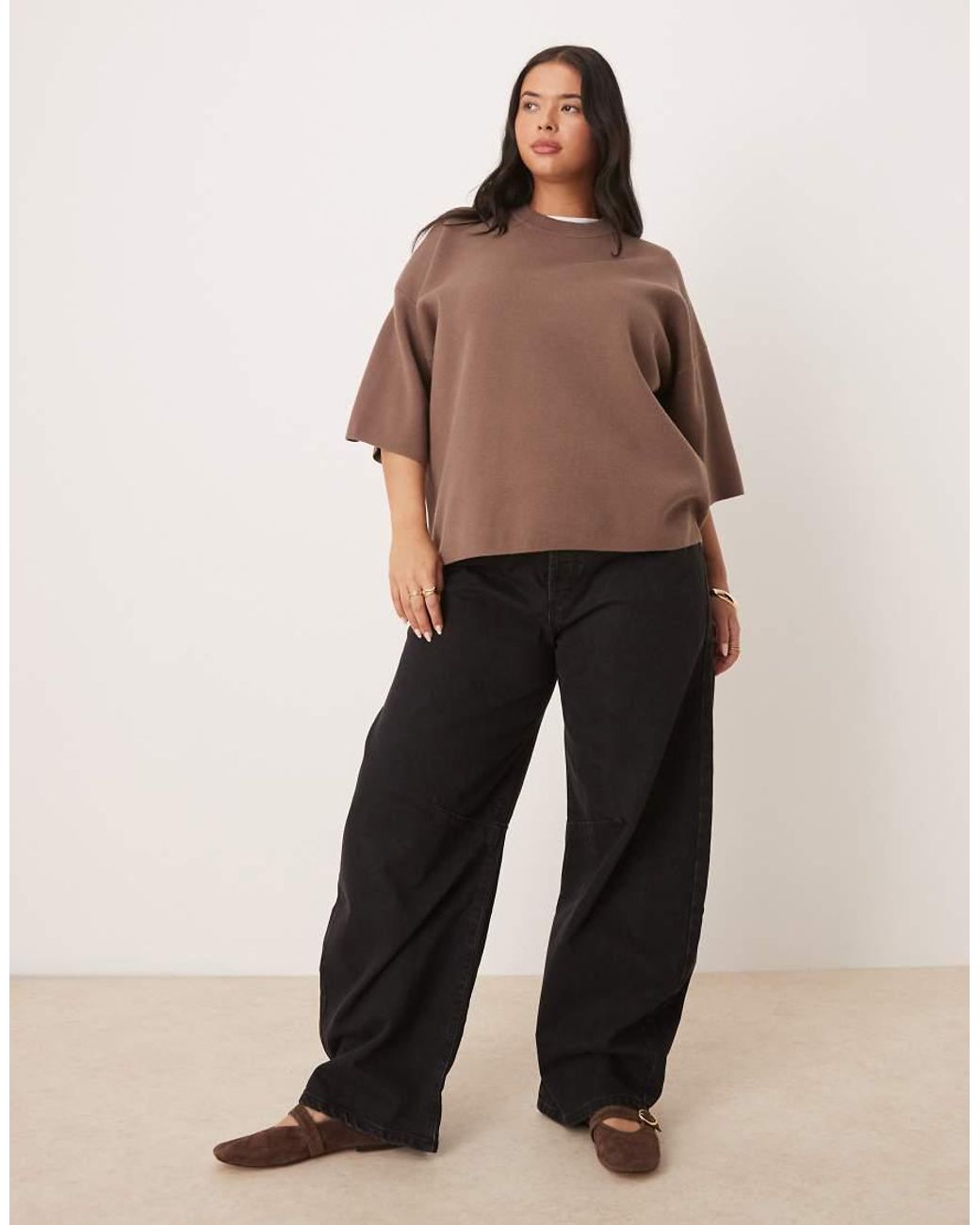 ASOS Brown Asos Design Curve Knit Structured Oversized T-shirt