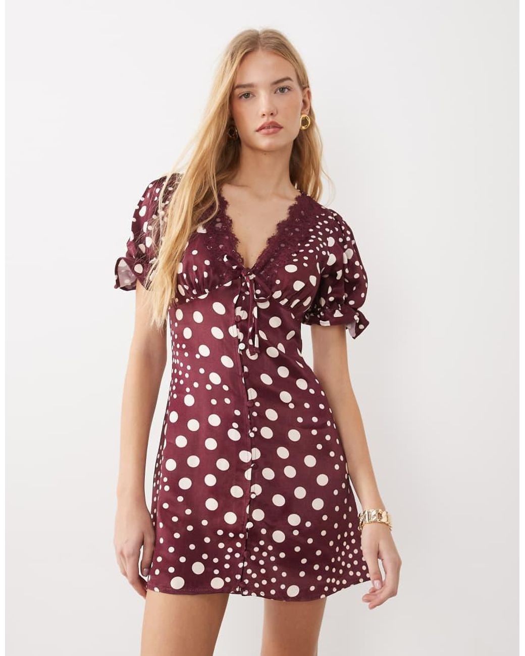 Miss Selfridge Pink Satin Lace Trim Mini Dress