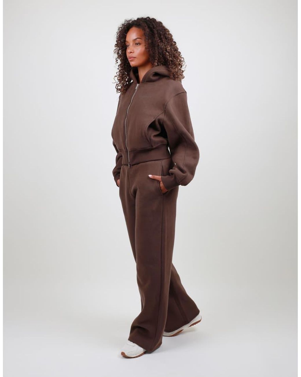 SIMMI Brown Drop Shoulder Zip Hoodie
