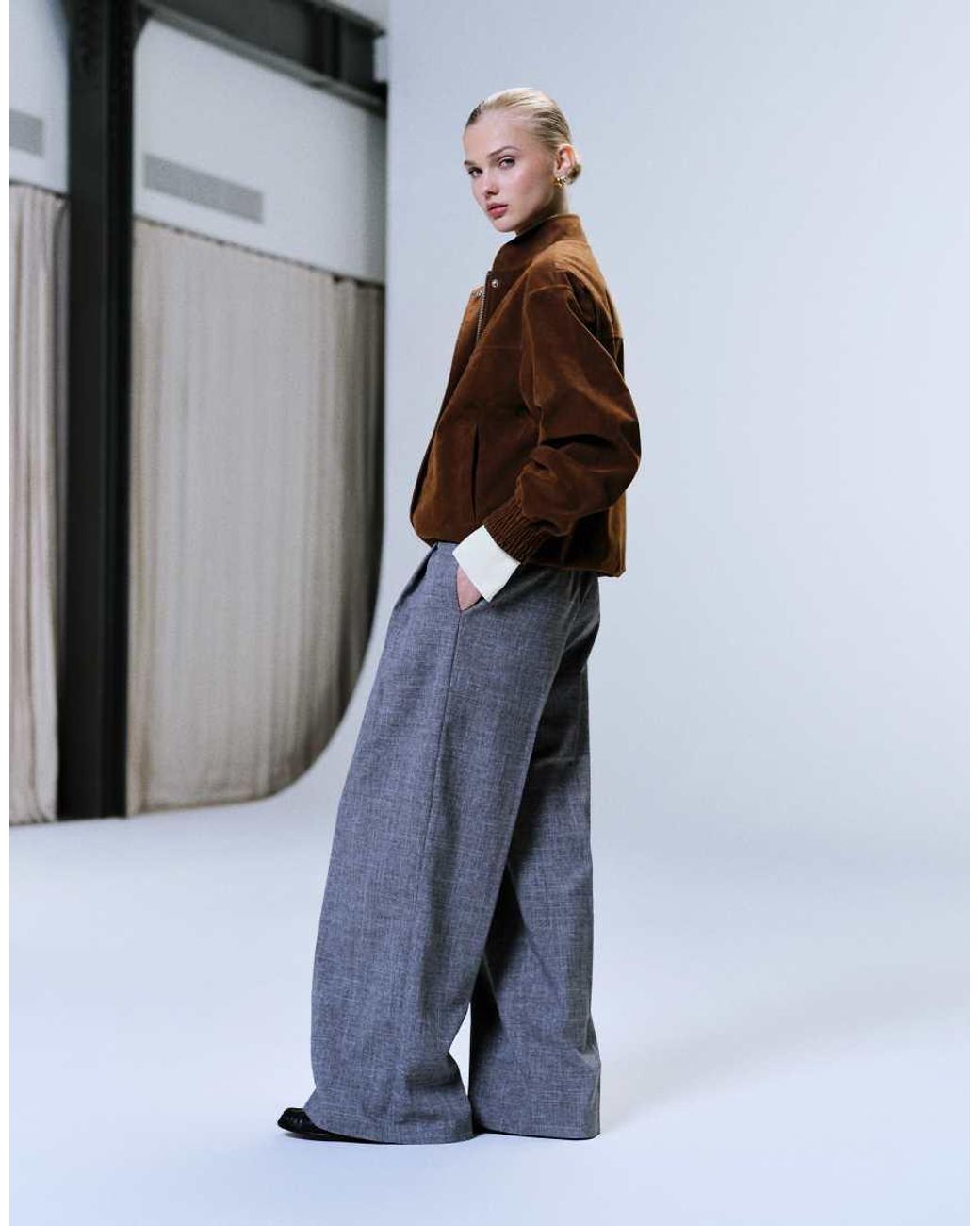TOPSHOP Multicolor Raw Hem Low Slung Double Pleated Tailored Trouser