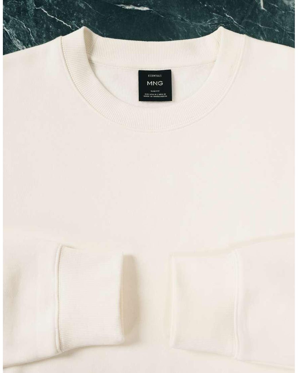 Mango White Cotton Mix Crew Neck Sweatshirt for men