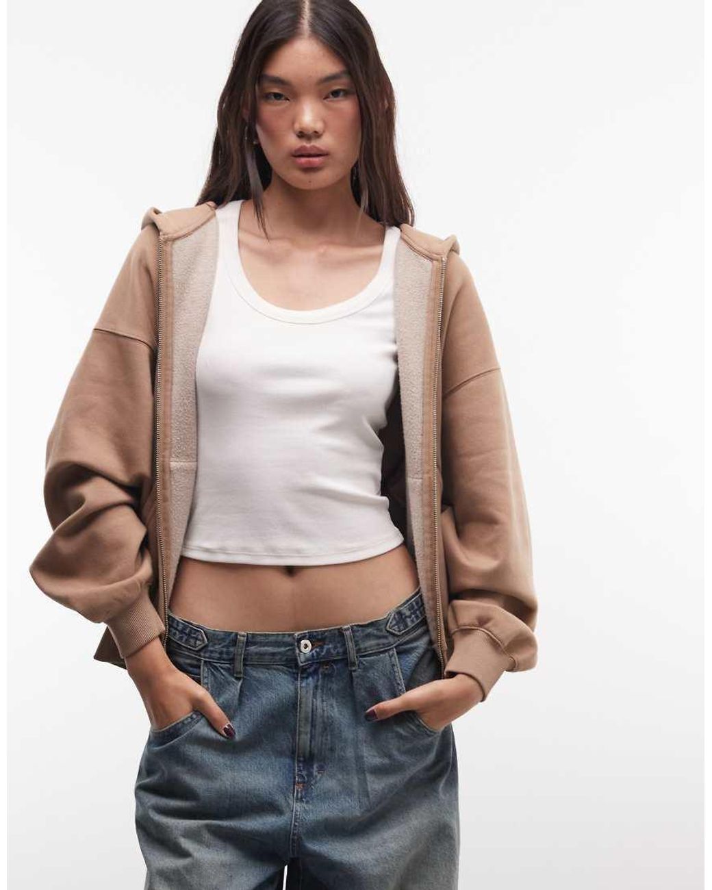 Weekday Brown Oversized Heavyweight Jersey Zip Hoodie