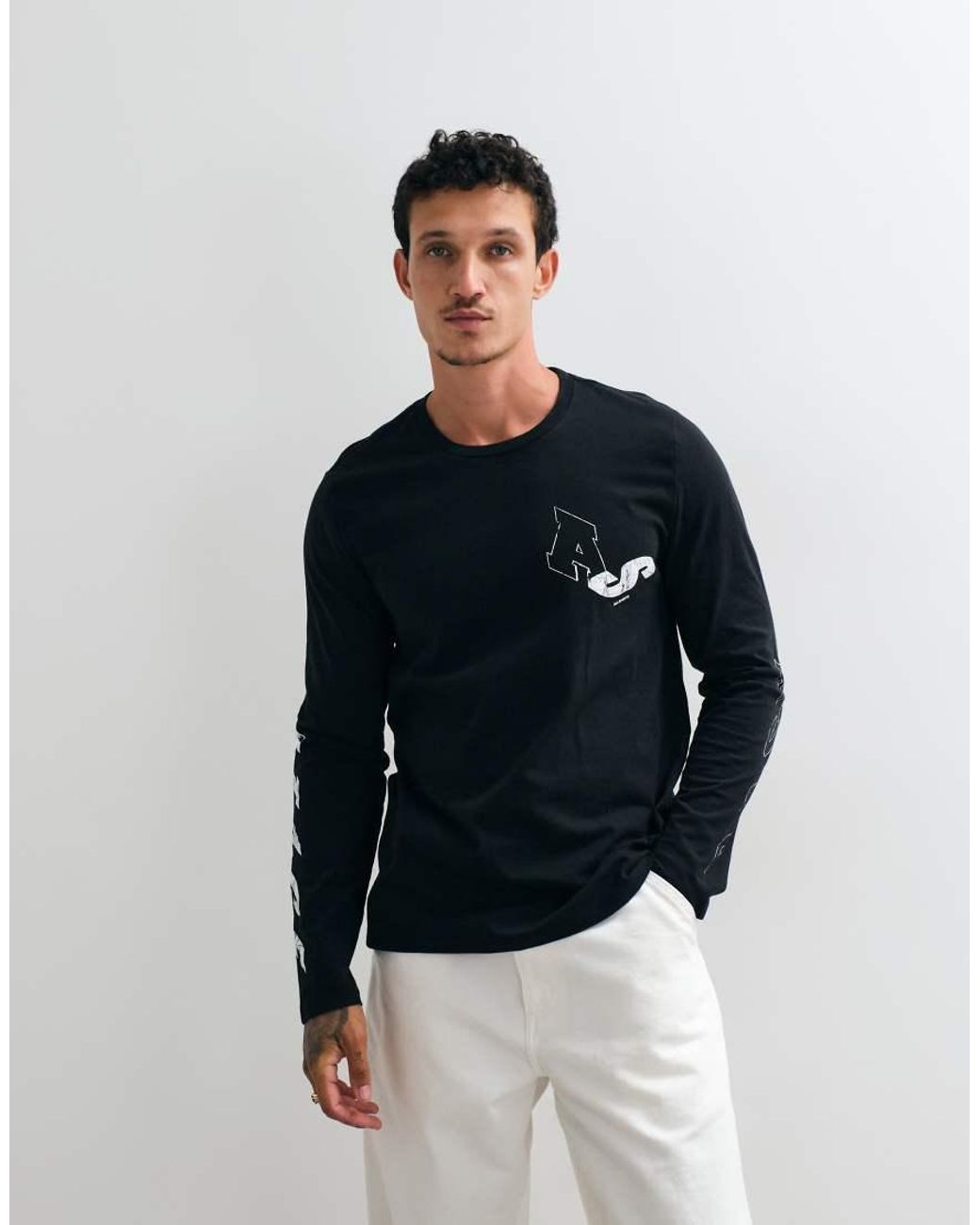 AllSaints Blue Upstaged Long Sleeve Gtaphic Logo T-shirt With Back Print for men
