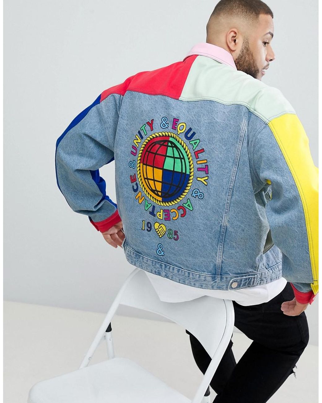 ASOS X Glaad& Plus Denim Jacket In Colour Block in Blue for Men | Lyst