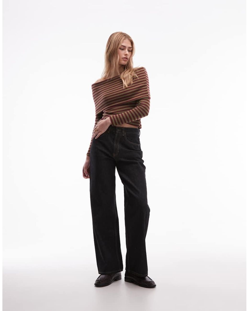 ASOS Superzachte Gestreepte Top Met Blote Schouders En Omslag in het Brown