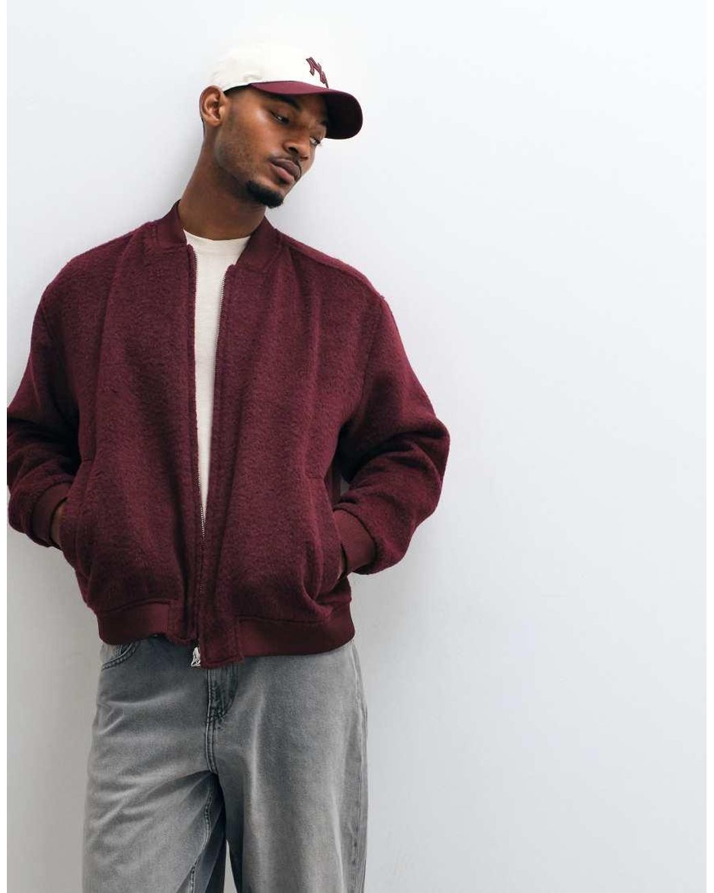 ASOS Red Oversized Wool Look Bomber for men