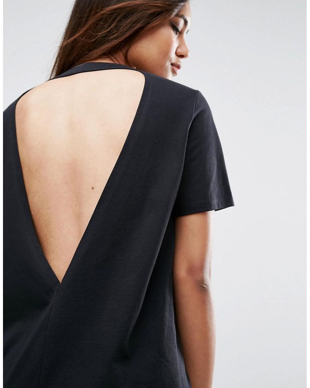 ASOS Open Back T-shirt Dress With V Back in Black | Lyst