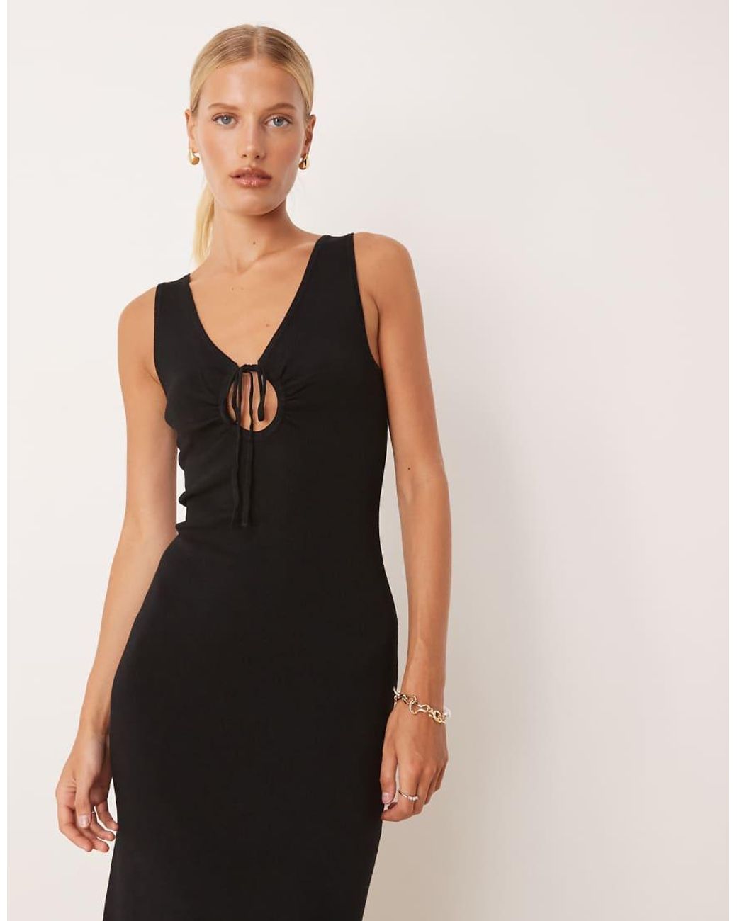 Mango Natural Compact Knit Midi Tea Dress With Tie Detail