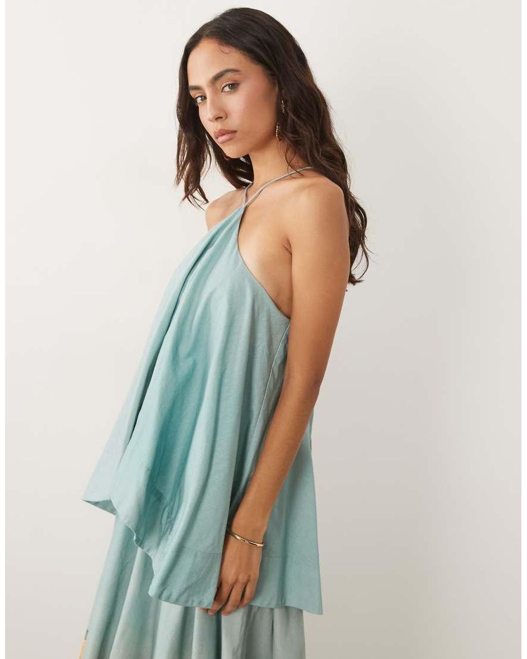 ASOS Blue Halter Volume Double Layer Open Back Maxi Dress
