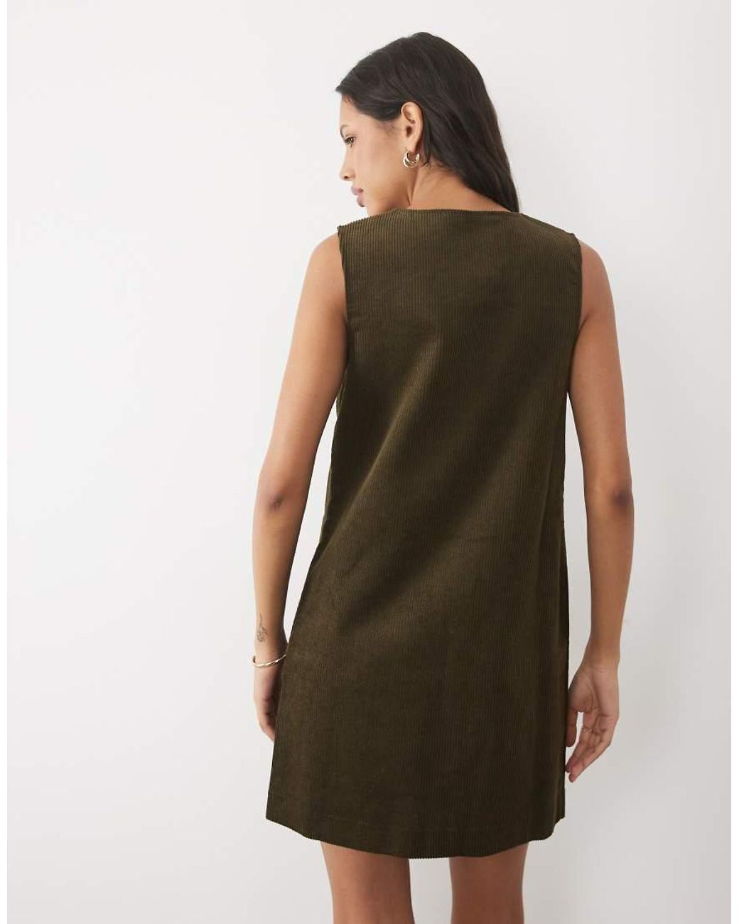 Threadbare Green Cord Pinafore Mini Dress