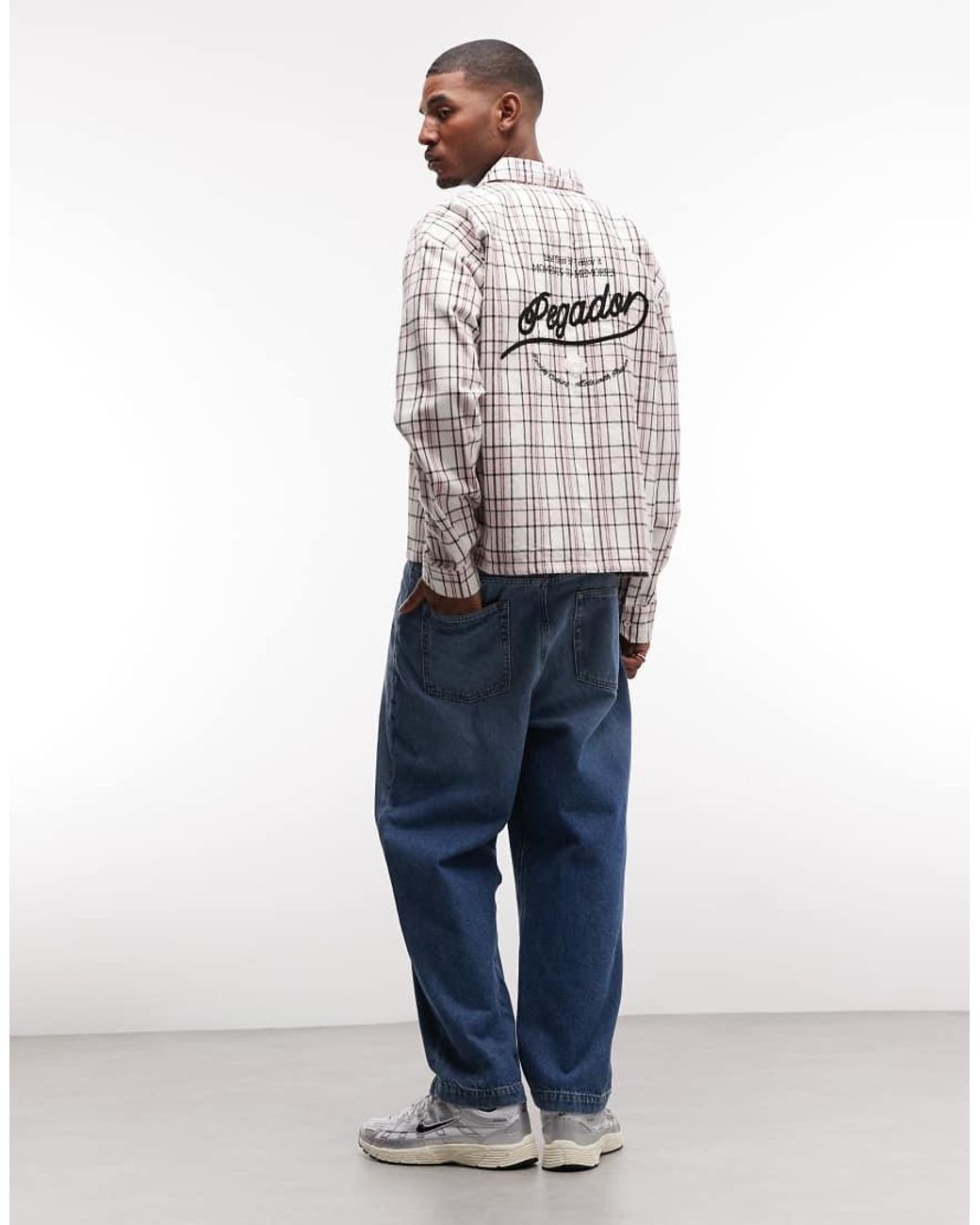 PEGADOR Gray Soglio Oversized Flannel Checked Shirt for men