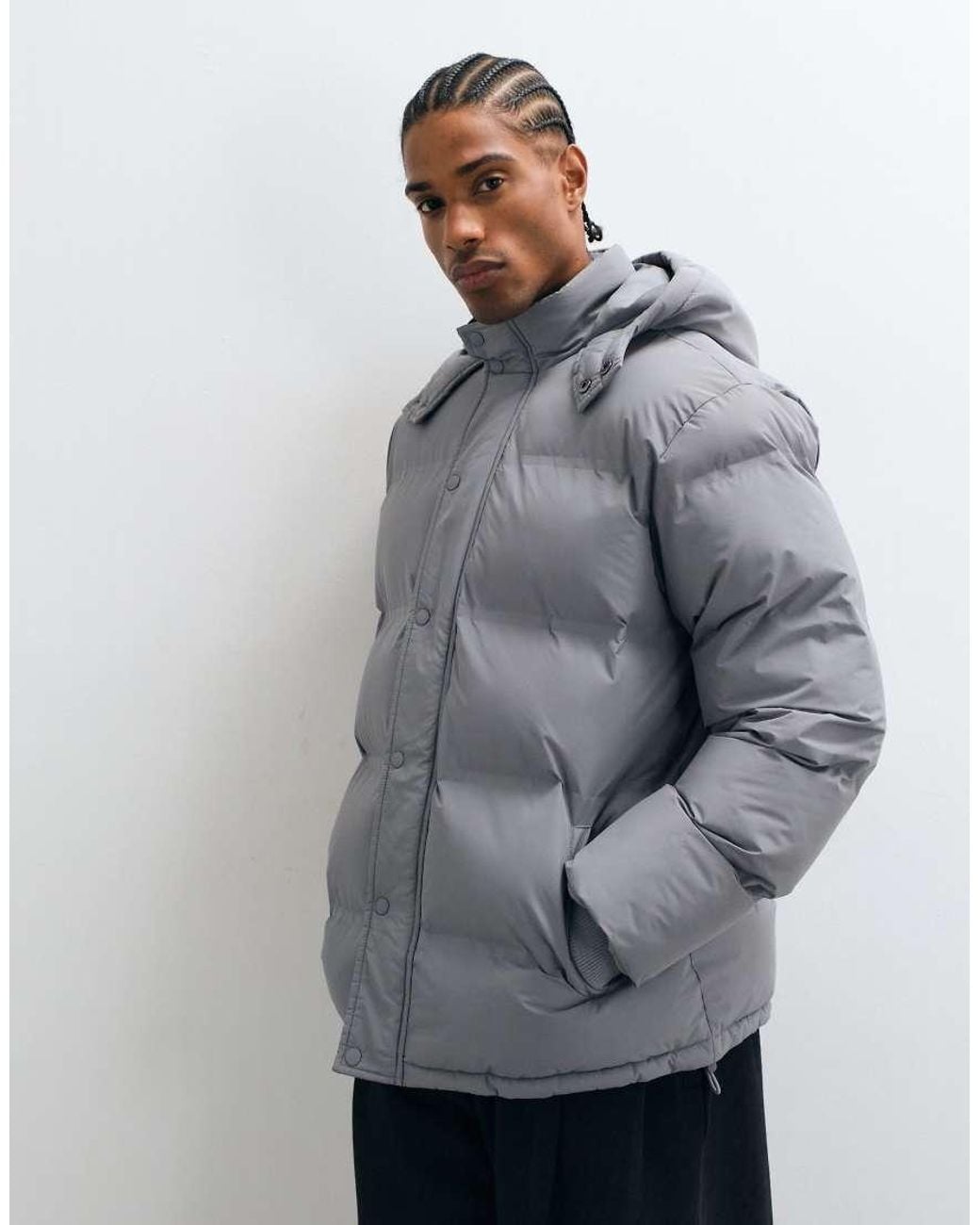 New Look Gray Hooded Puffer Jacket for men