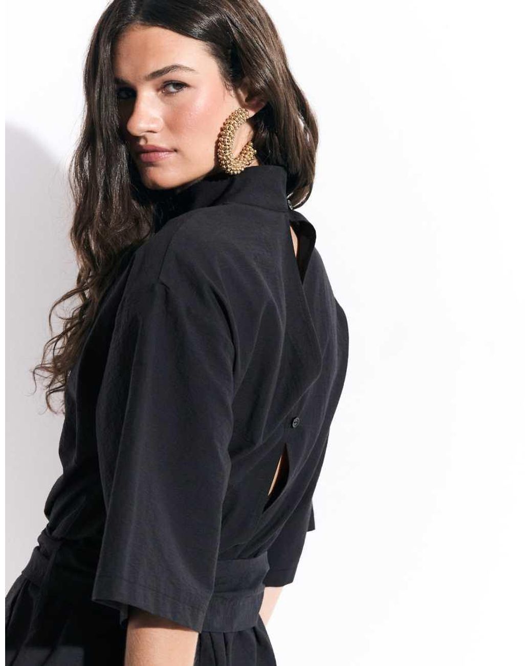 ASOS Black High Neck Short Sleeve Techy Romper