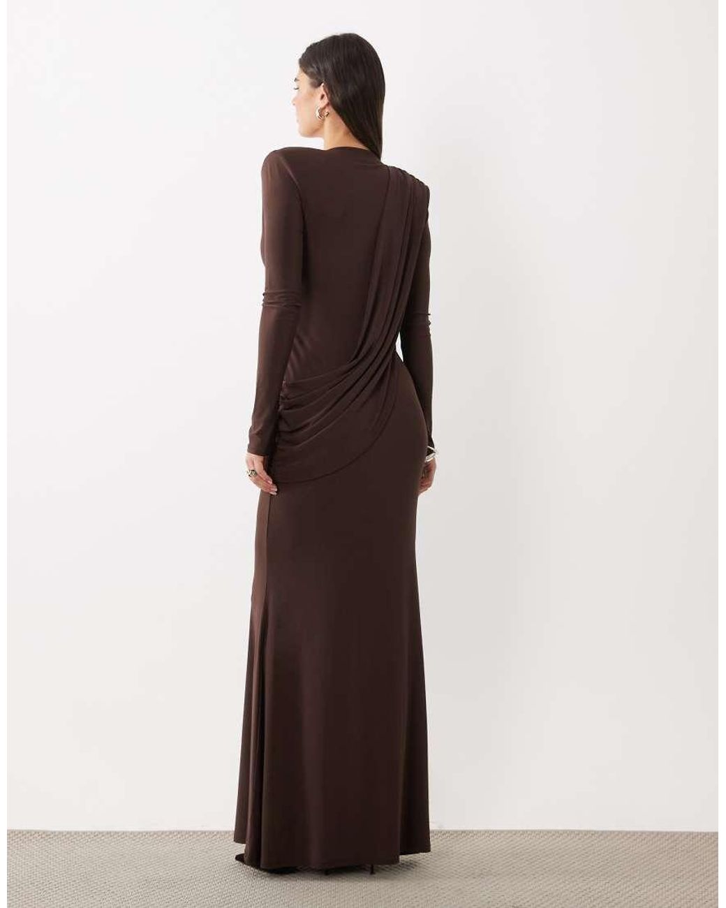 ASOS White Shoulder Pad Slinky Maxi Dress With Sweeping Drape Detail