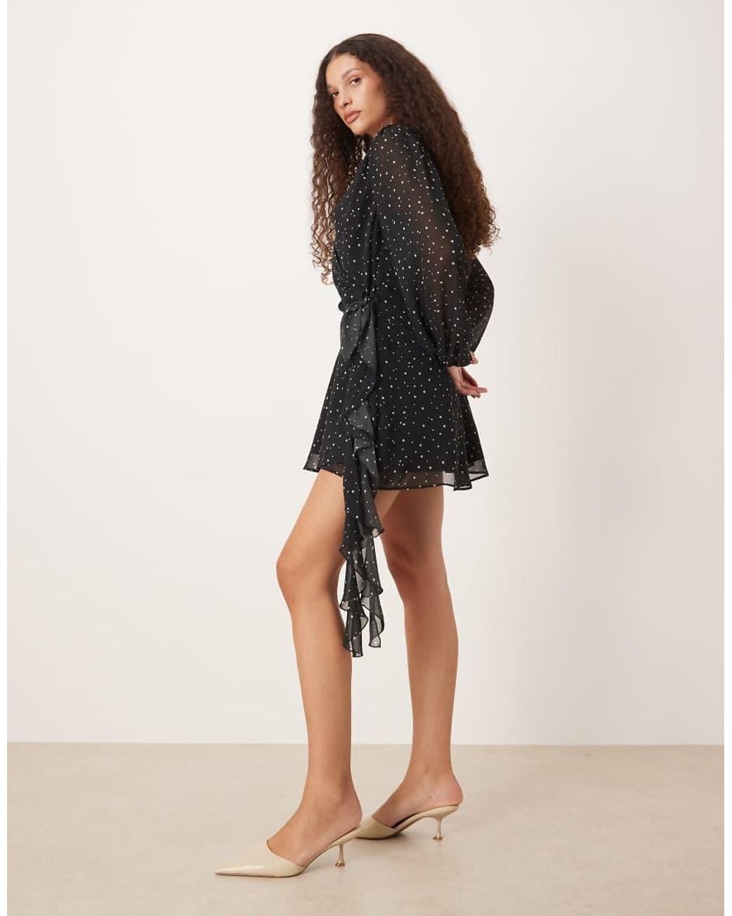 Abercrombie & Fitch Natural Long Sleeve Plunge Neck Wrap Front Mini Dress