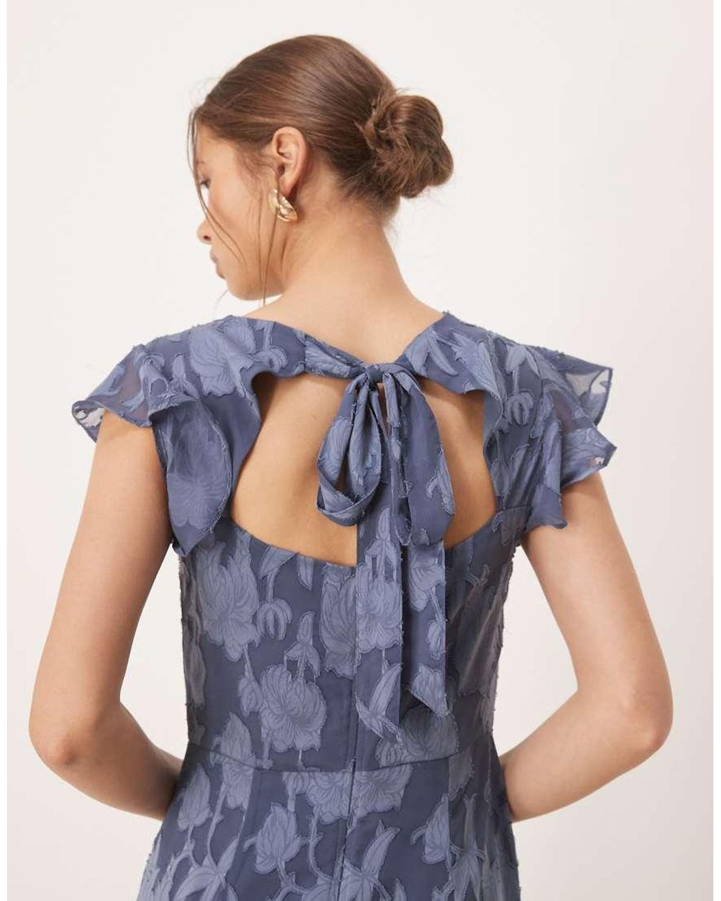 ANAYA Blue Floral Flutter Sleeve Maxi Dress