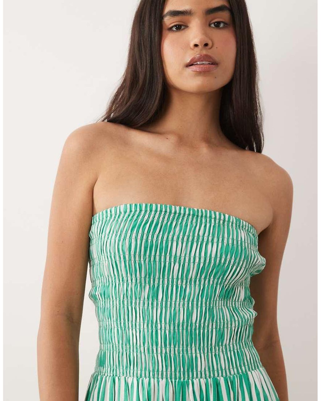 New Look Green Shirred Bandeau Midi Dress
