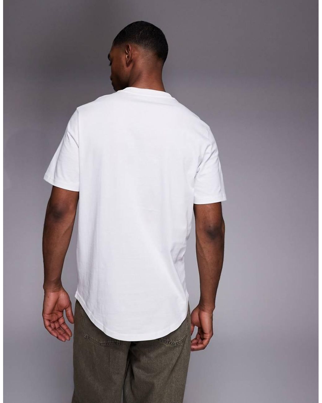 River Island Gray Regular Fit Curve Hem T-shirt for men