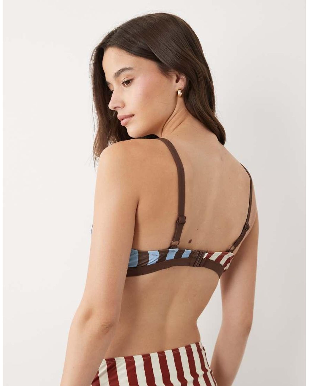 ASOS Brown Fuller Bust Ellie Alice Spliced High Apex Triangle Tie Front Bikini Top