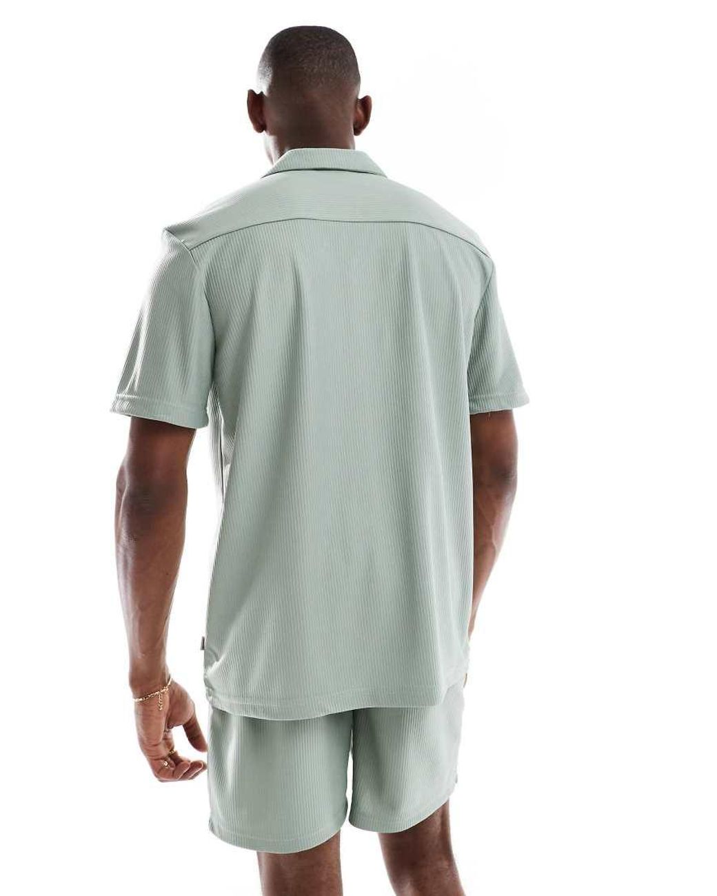 Only & Sons Blue Plisse Revere Collar Shirt Co-Ord for men