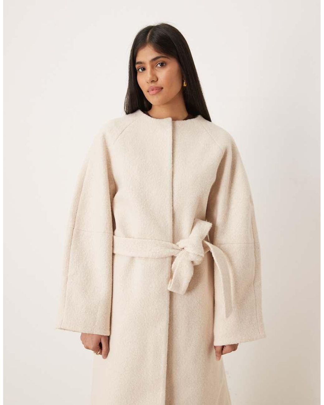ASOS Natural Collarless Boucle Longline Formal Coat
