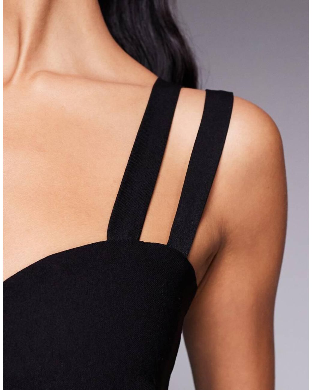 Vesper Black Bengaline Strappy Sweetheart Neck Maxi Dress