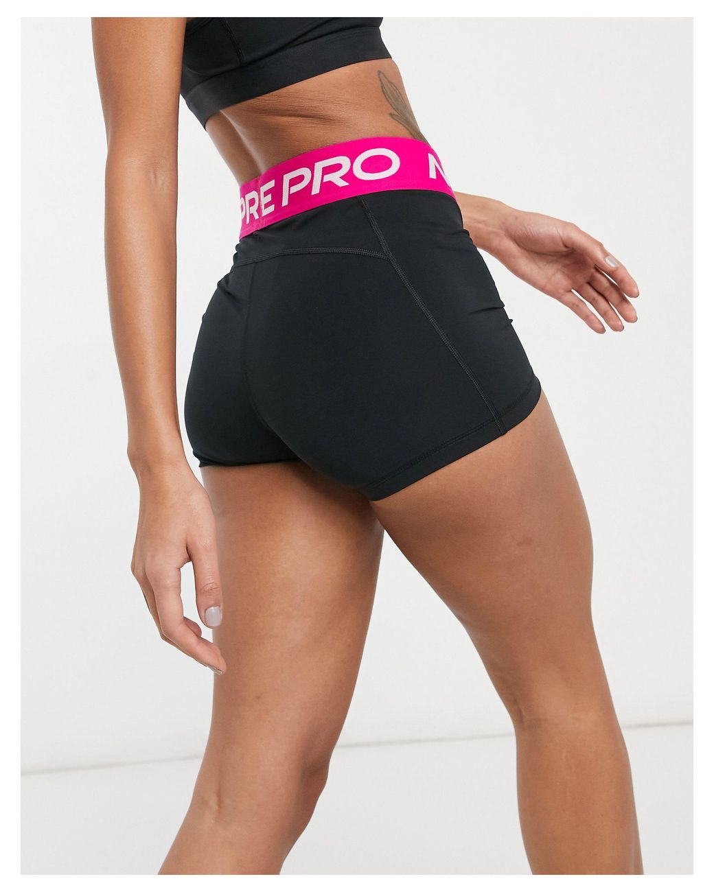 Nike Pro 365 3inch Shorts With Pink Waistband in Black | Lyst