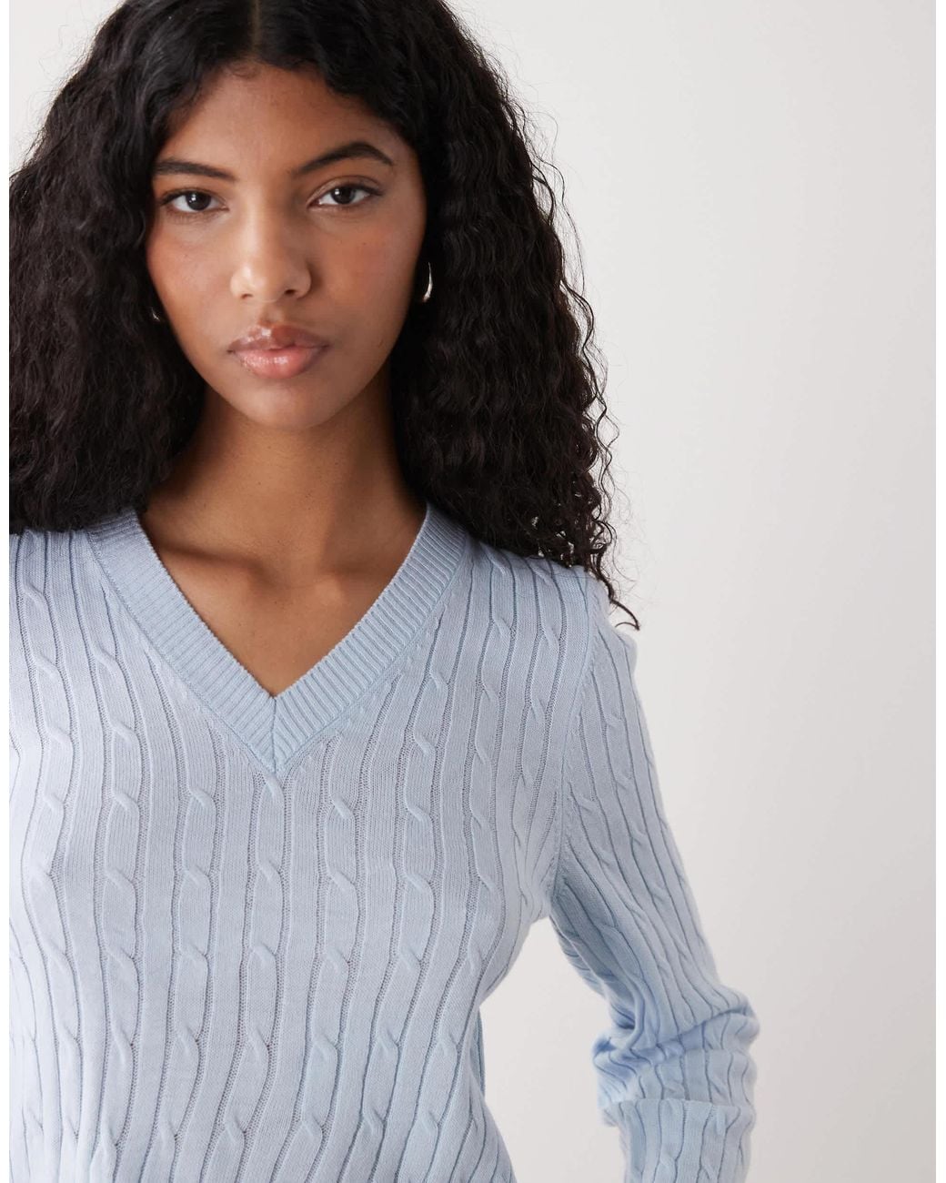 Collusion White V Neck Cable Fitted Jumper
