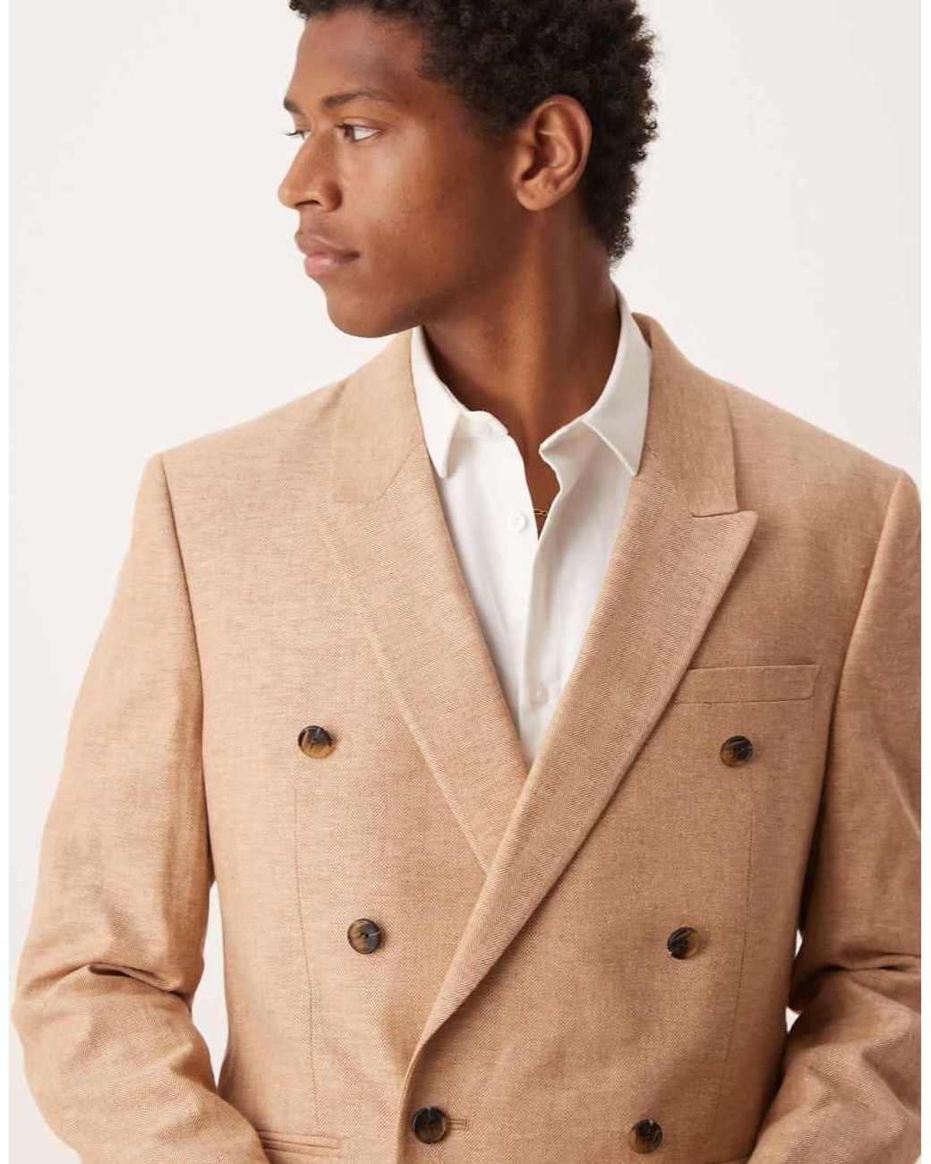 ASOS Natural Double Breasted Linen Blend Regular Suit Jacket for men