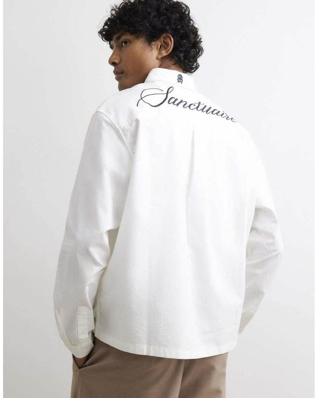 River Island White Cotton Embroidered Sanctuaire Shirt for men