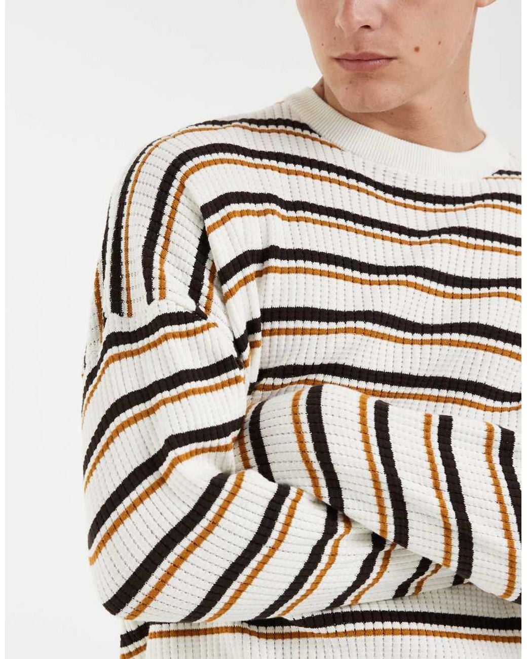 Redefined Rebel Gray Oversized Knitted Striped Jumper for men