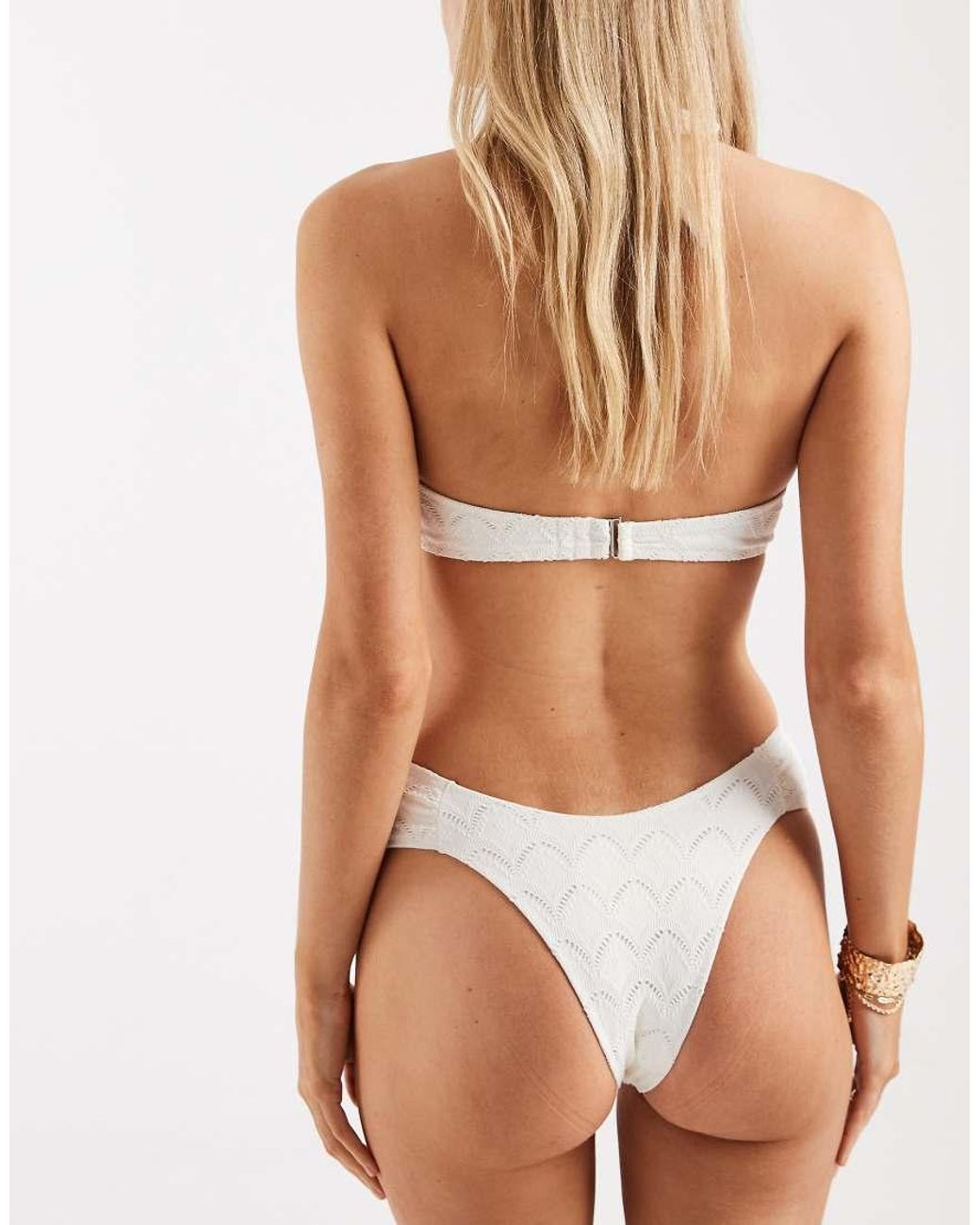 Lindex White Broderie Ruched Side Bikini Bottom