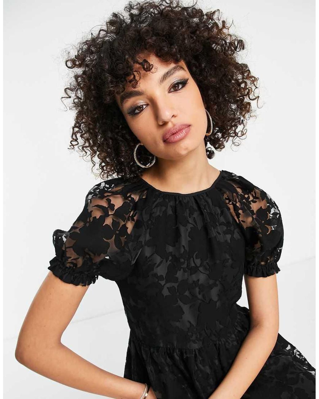 TOPSHOP Black Premium Textured Midi Dress