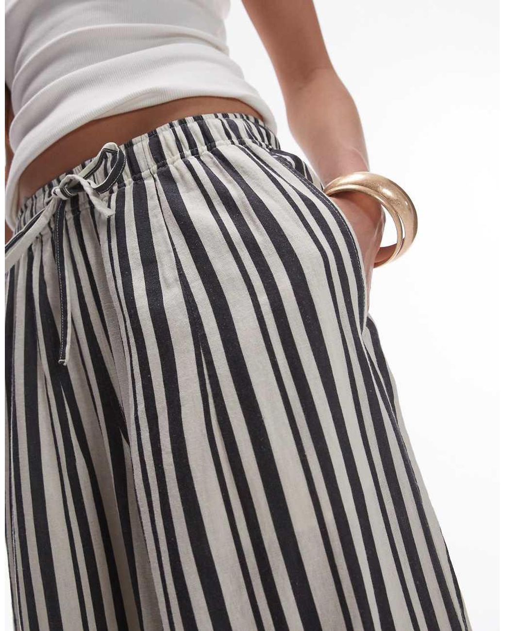 TOPSHOP Stripe Linen Wide Leg Trouser Lyst UK
