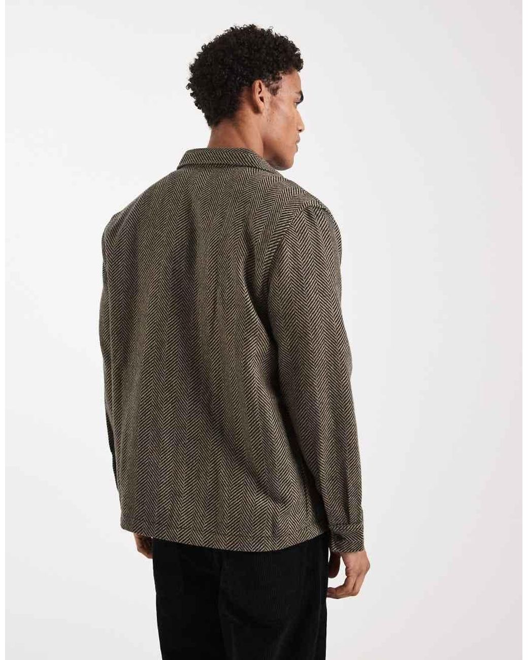 ASOS Gray Herringbone Overshirt for men