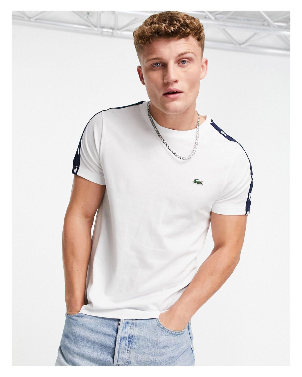 T-shirt avec bande aux épaules Lacoste pour homme en coloris Blanc | Lyst